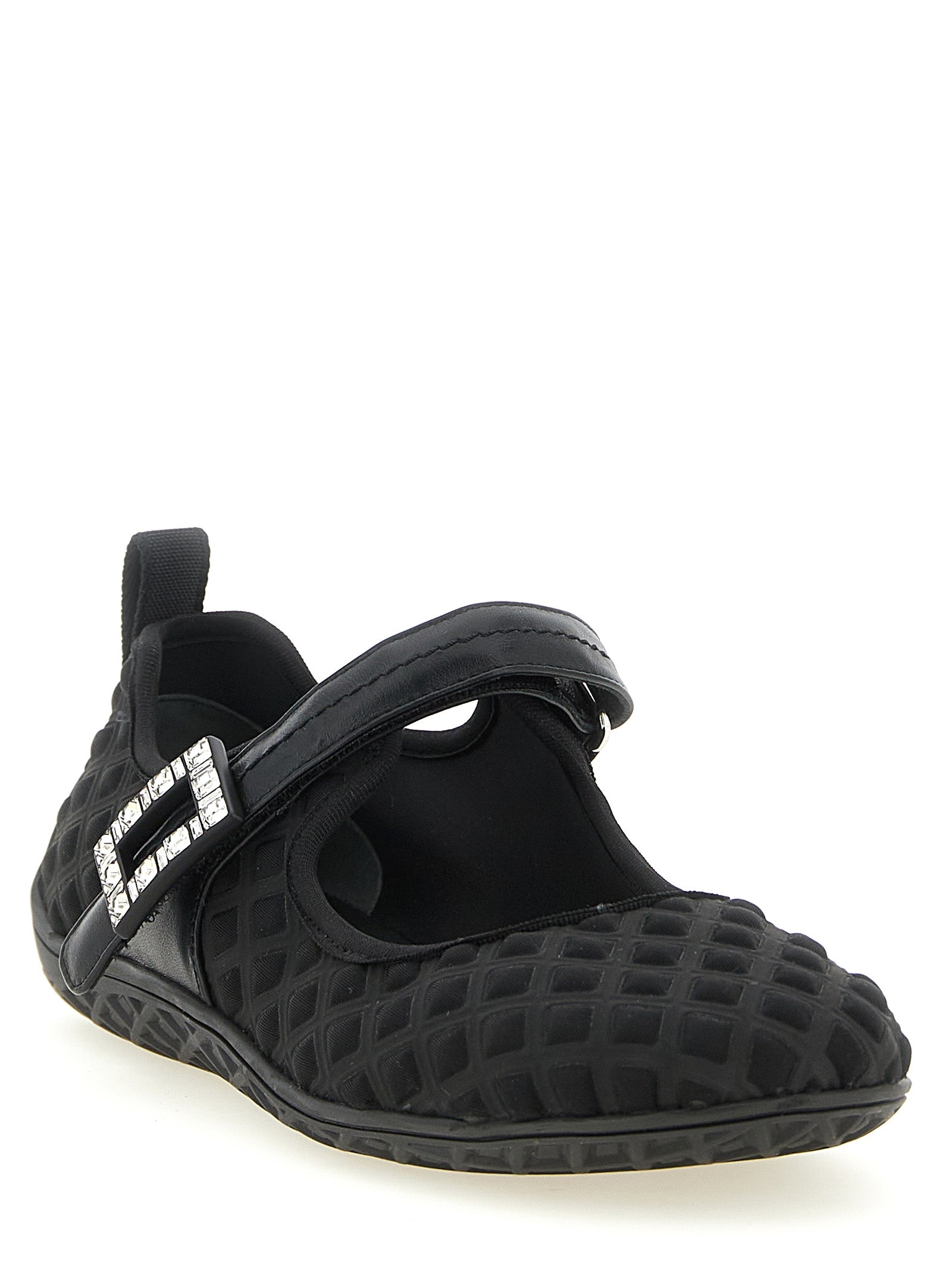 Black Diamond-Print Polyamide Viv Low Ballet Flats