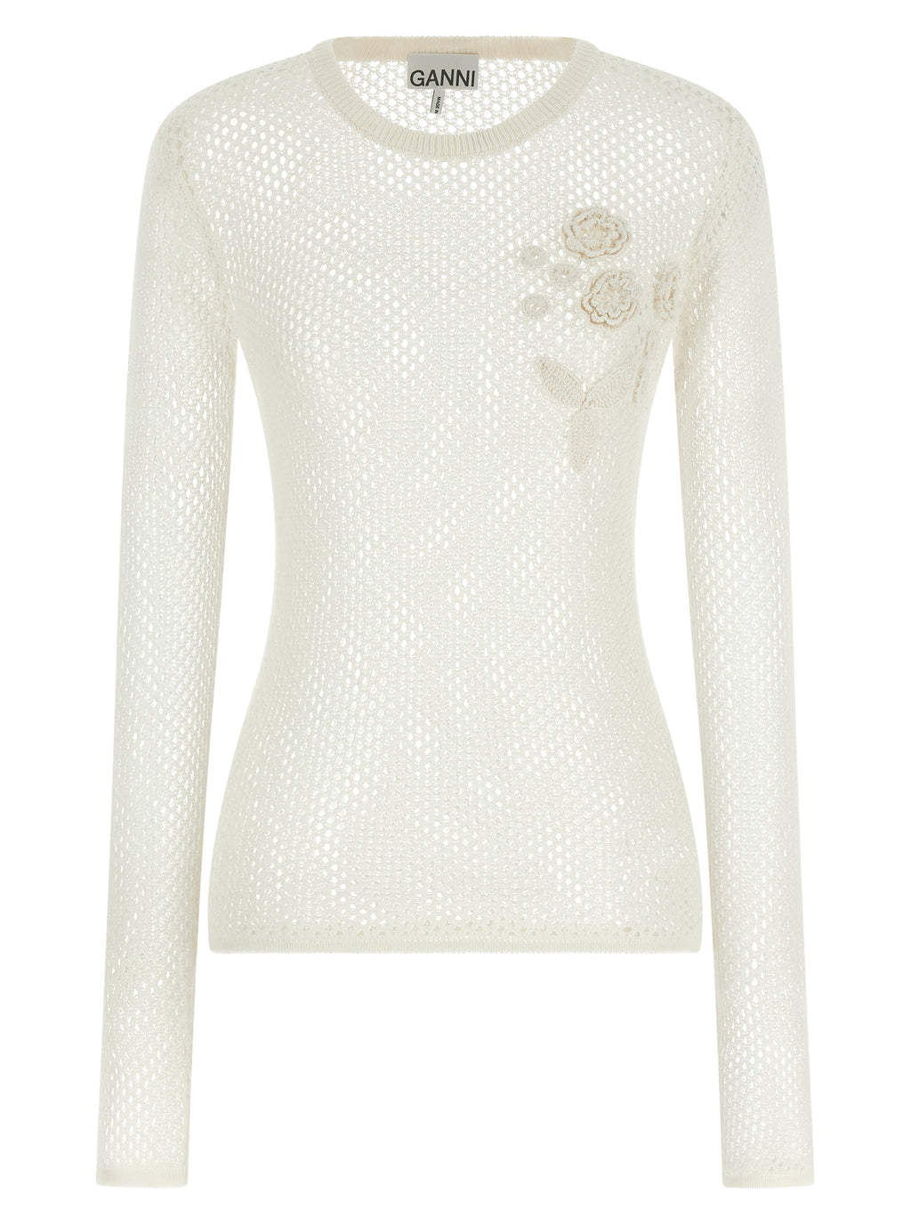White Cotton Mesh Pointelle Cardigan