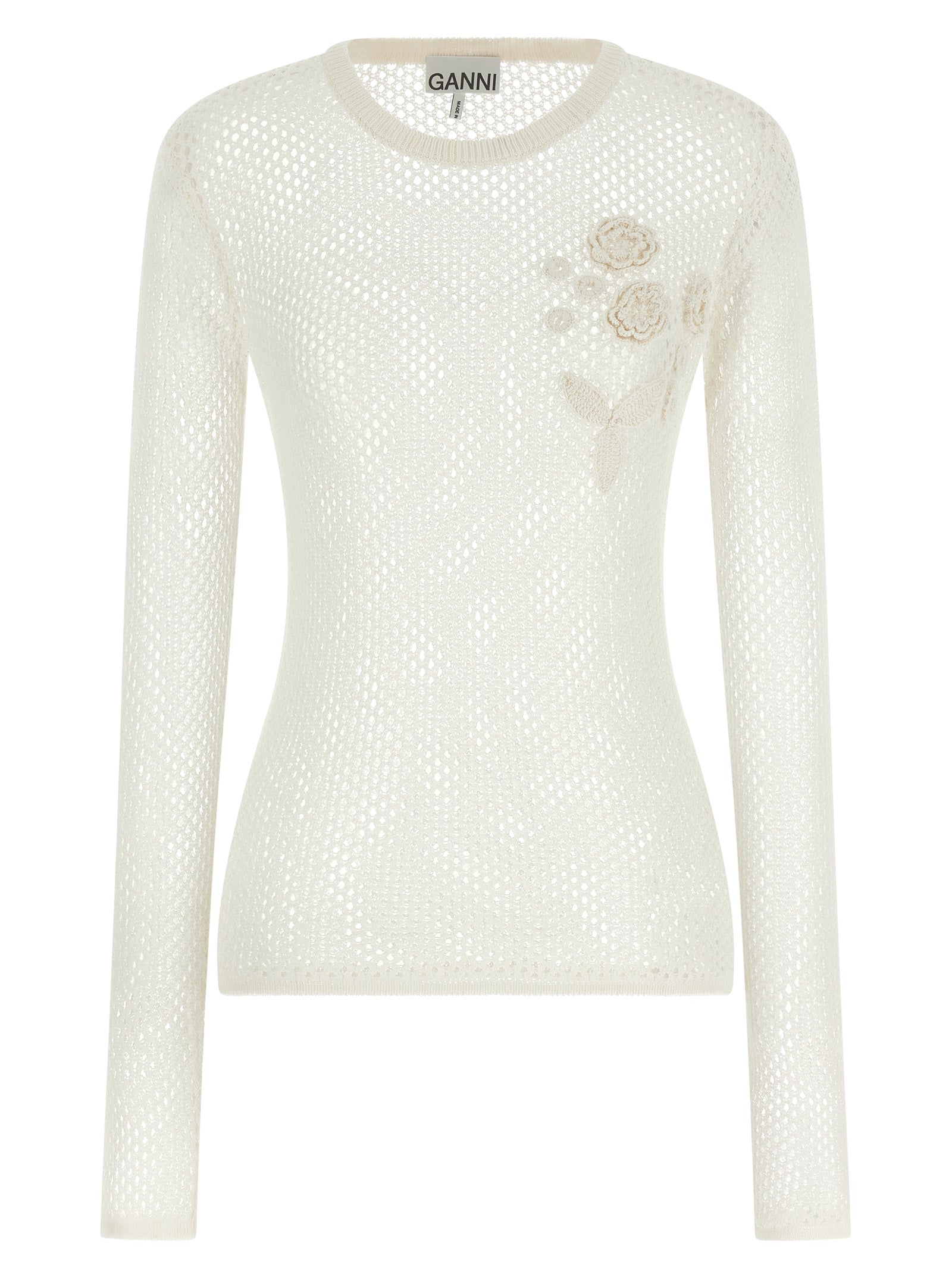 White Cotton Mesh Pointelle Cardigan