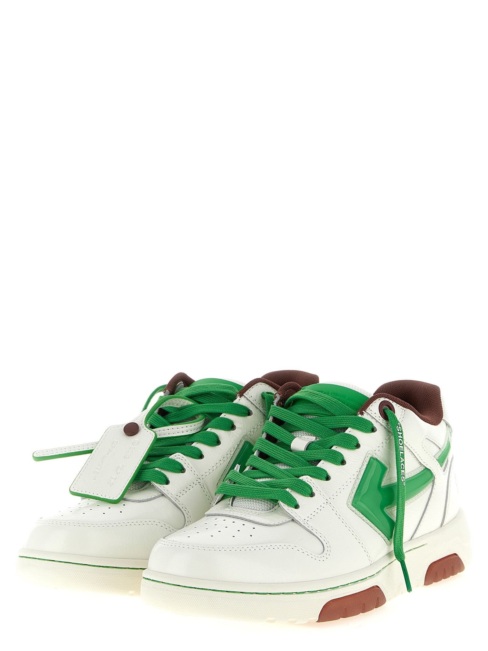 Green Craquelé Leather Sneakers with Bubble Arrow Logo