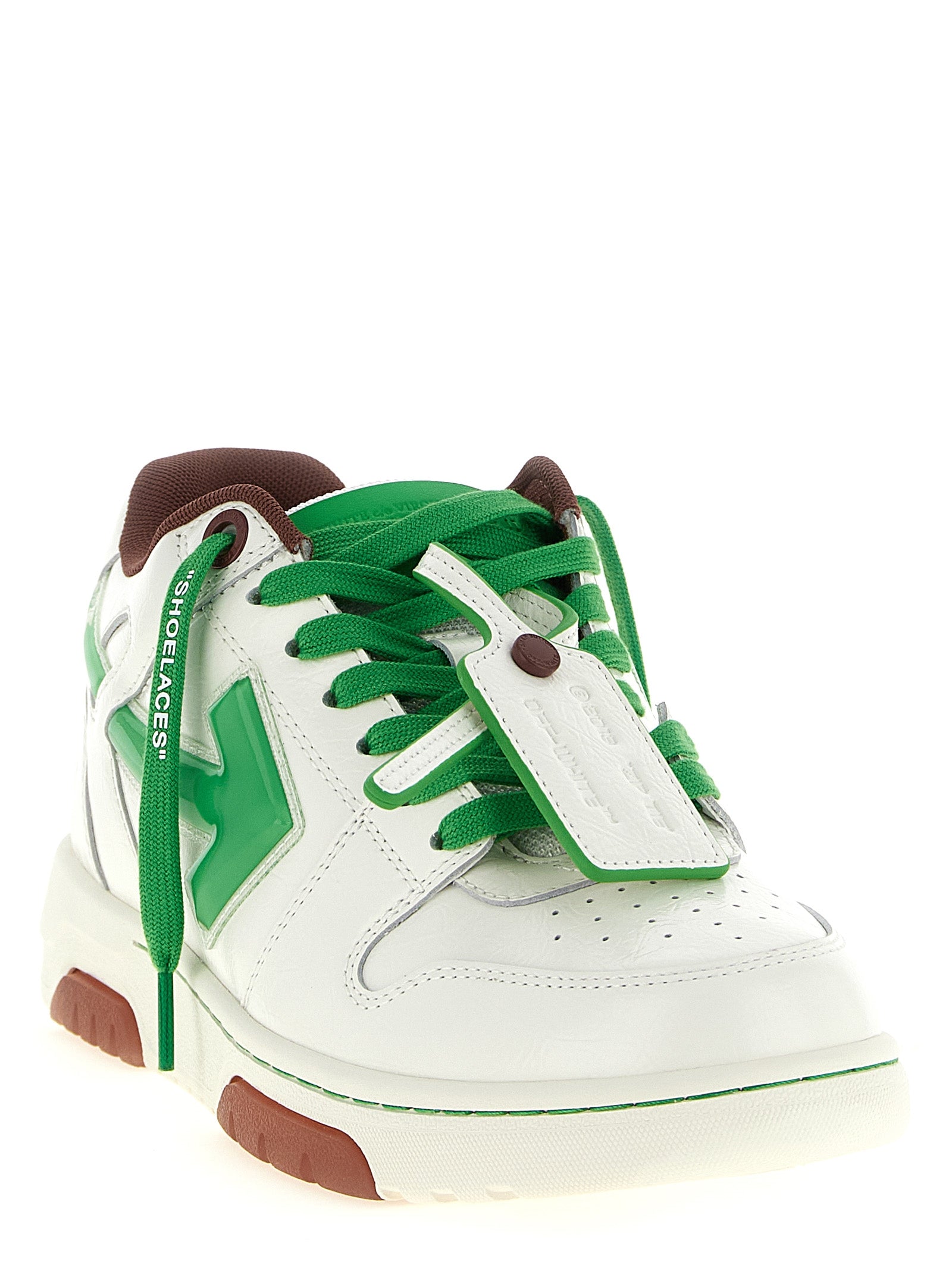 Green Craquelé Leather Sneakers with Bubble Arrow Logo