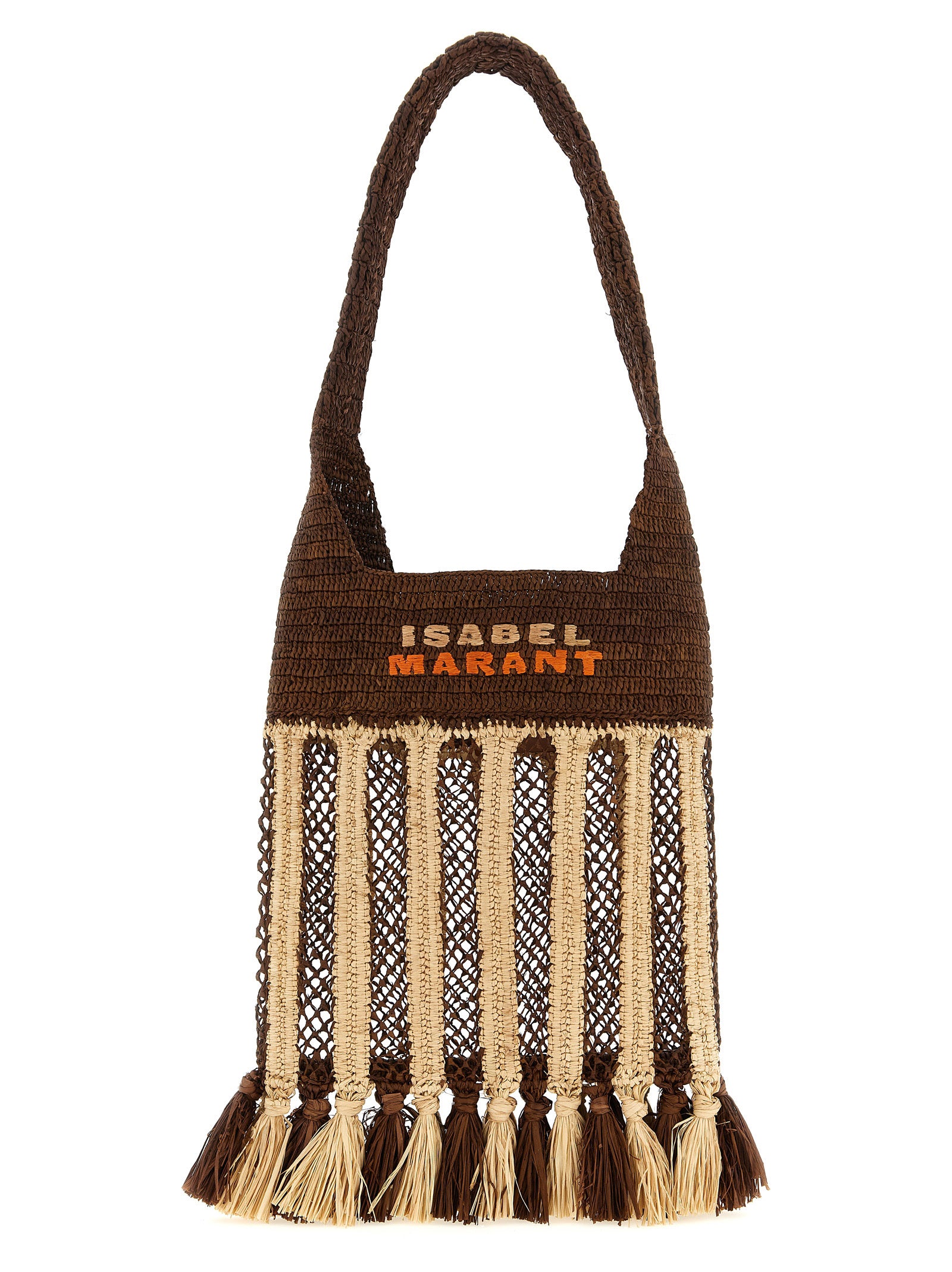 Two-Tone Woven Raffia Praia Shoulder Bag