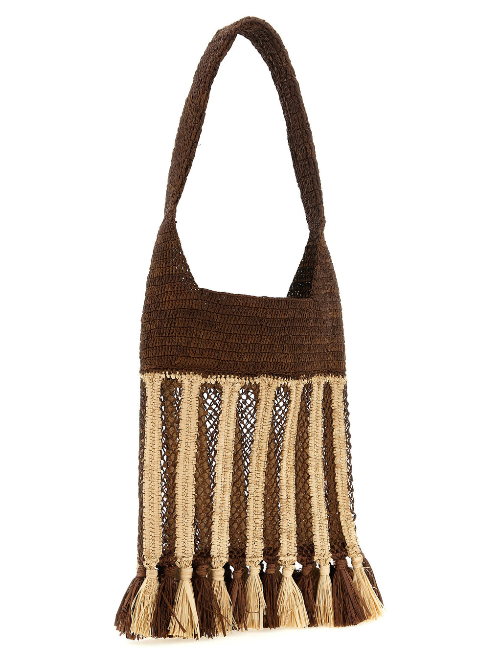 Two-Tone Woven Raffia Praia Shoulder Bag