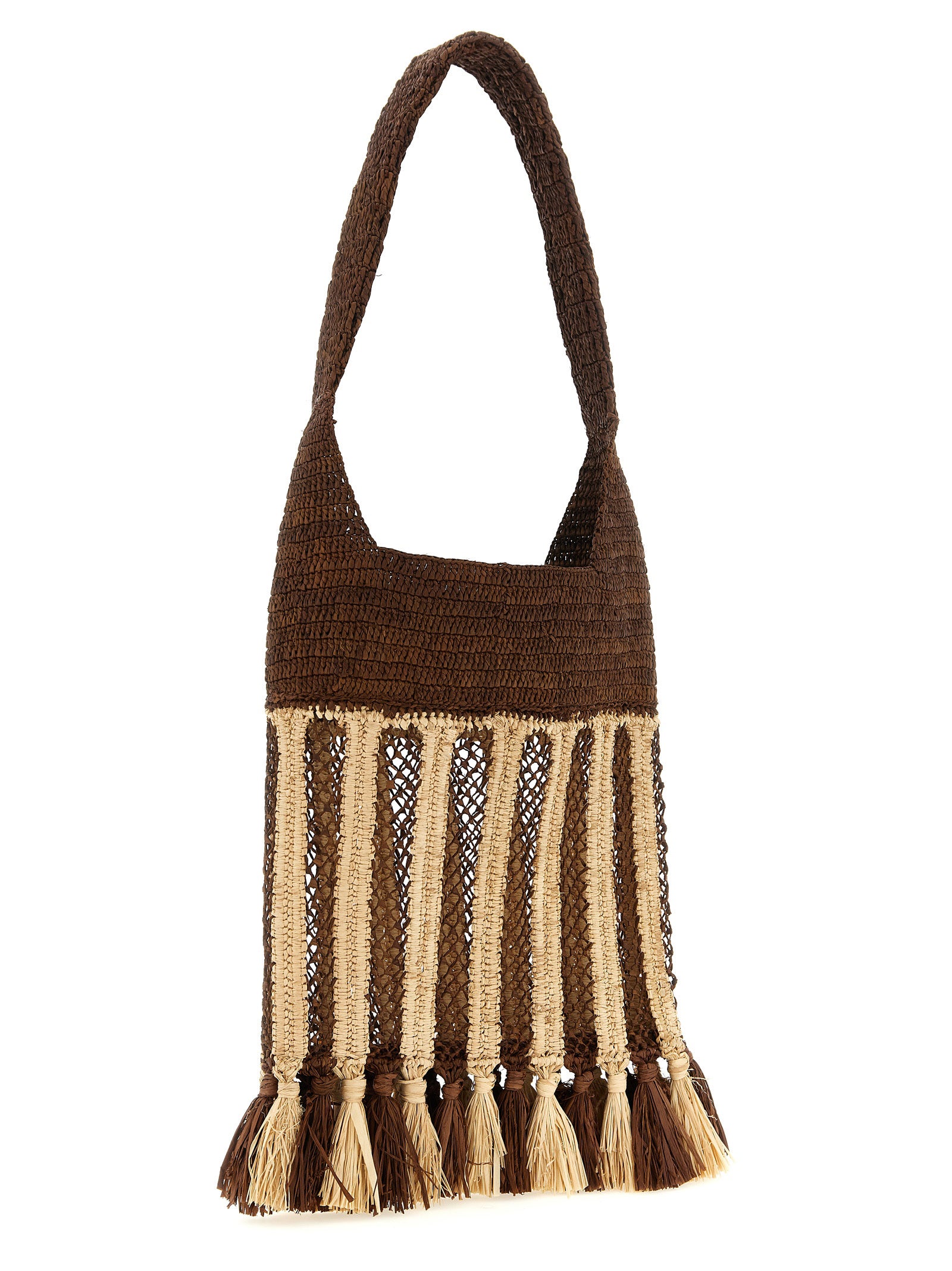 Two-Tone Woven Raffia Praia Shoulder Bag