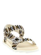 Multicolor Woven Fabric Flats With Crystal Buckle