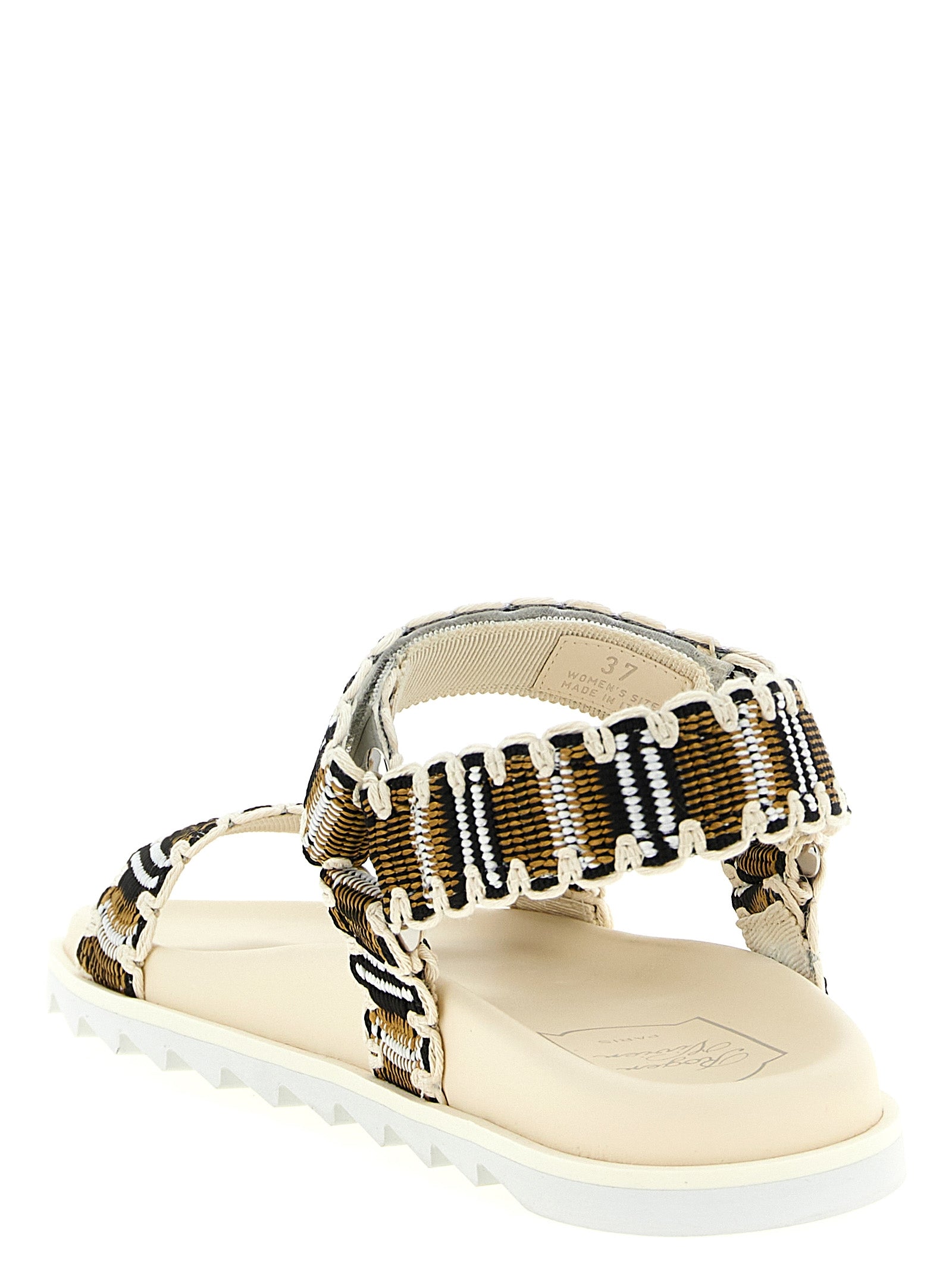 Multicolor Woven Fabric Flats With Crystal Buckle