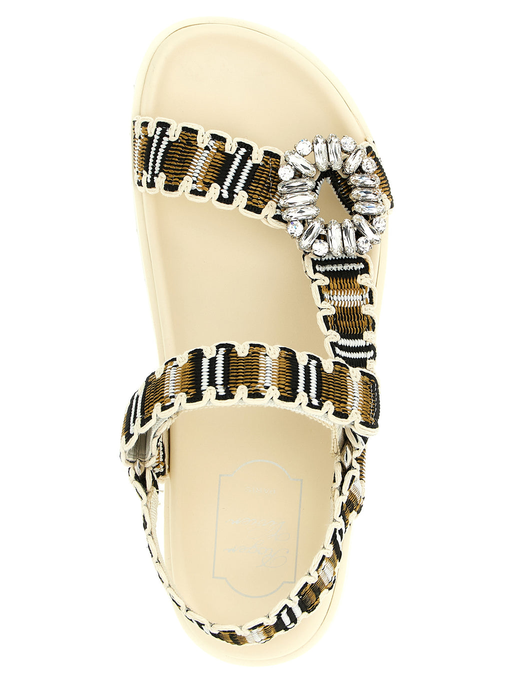 Multicolor Woven Fabric Flats With Crystal Buckle