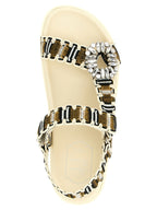 Multicolor Woven Fabric Flats With Crystal Buckle