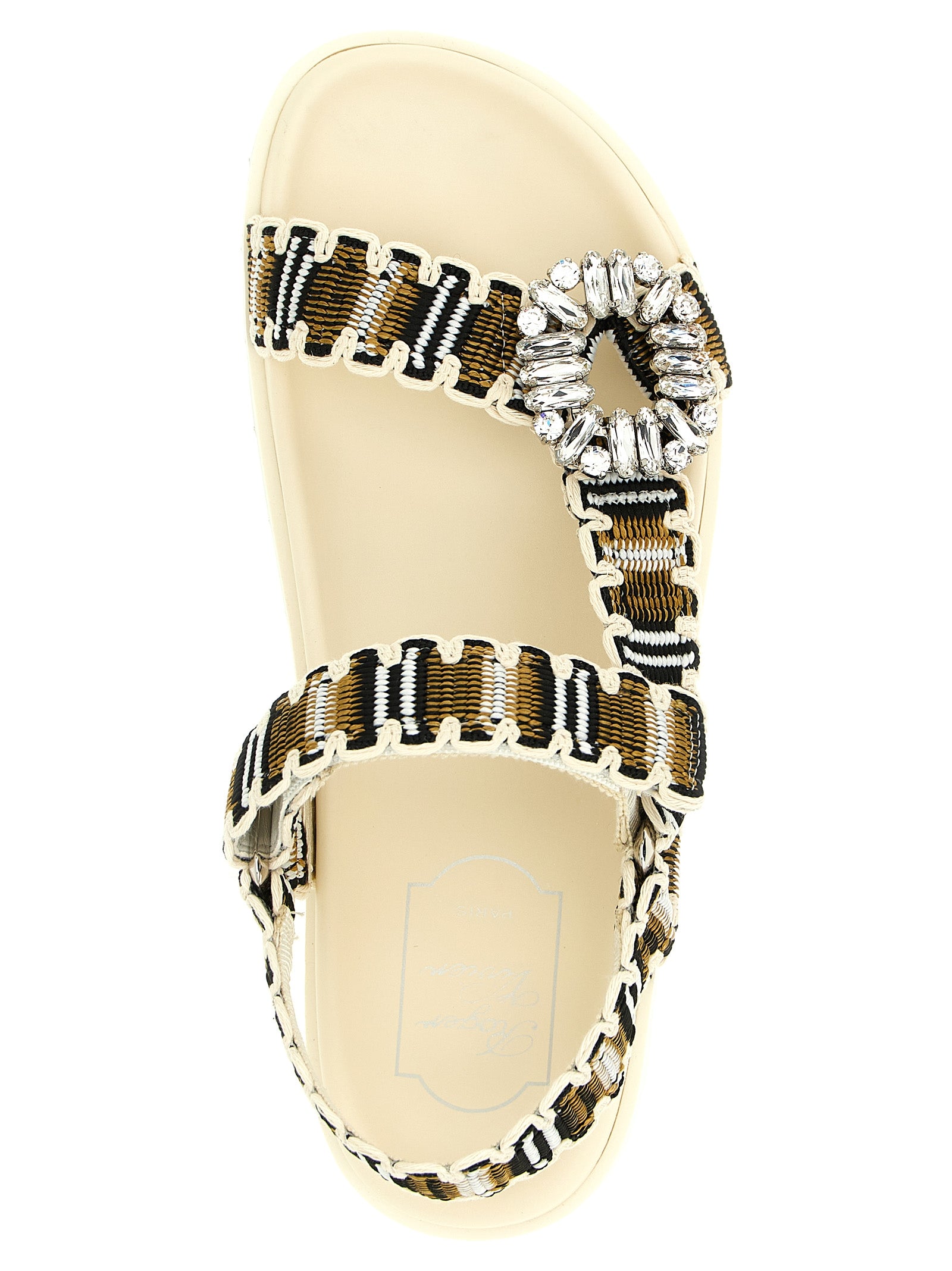 Multicolor Woven Fabric Flats With Crystal Buckle