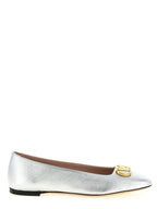 Silver Laminated Lamb Leather Ballet Flats with Square Toe