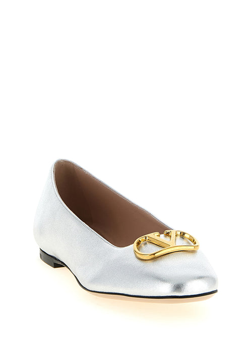 Silver Laminated Lamb Leather Ballet Flats with Square Toe