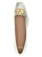 Silver Laminated Lamb Leather Ballet Flats with Square Toe