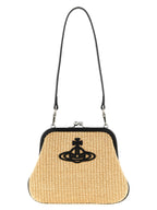 Beige Cotton Braided Raffia Clutch
