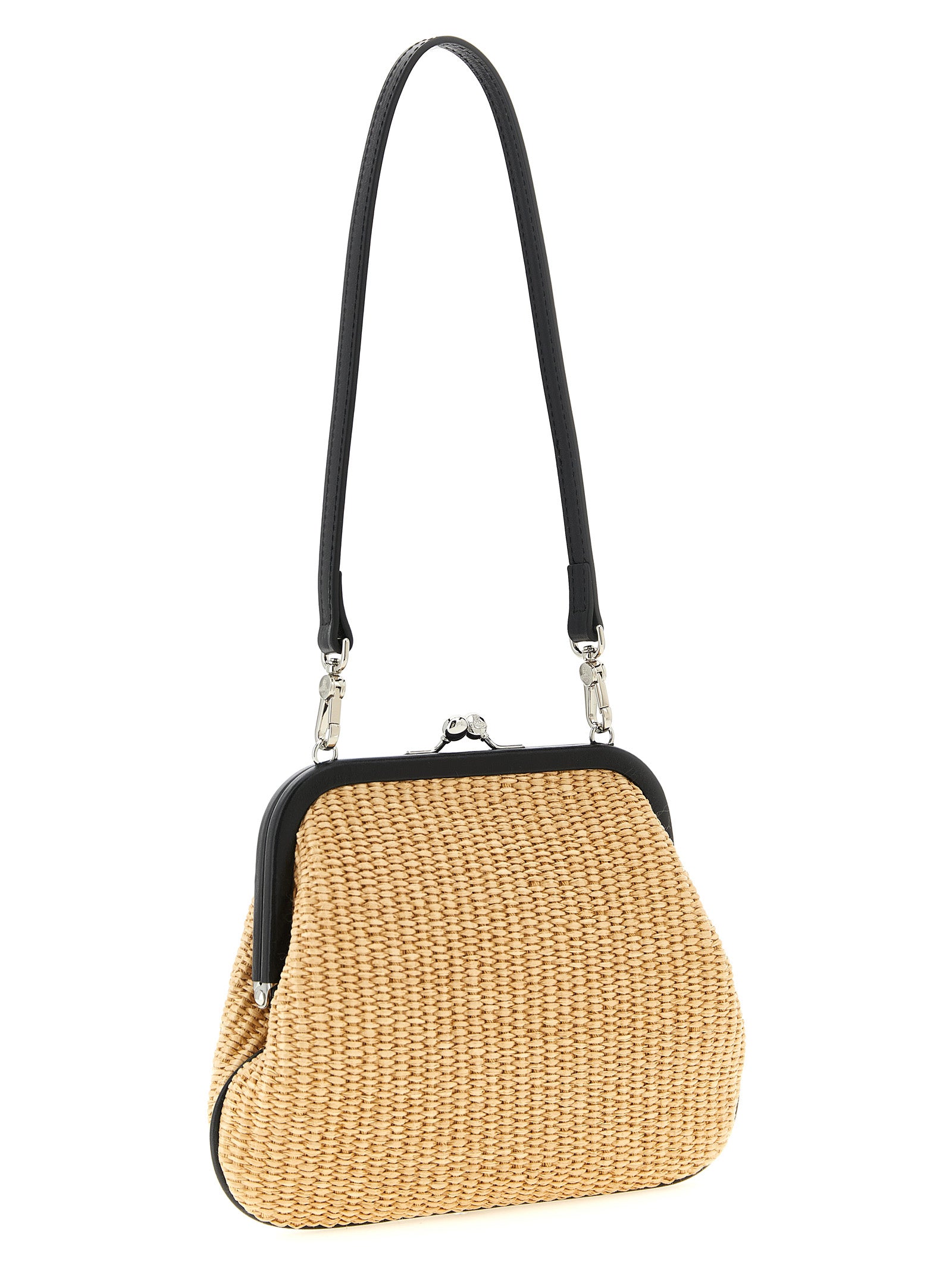 Beige Cotton Braided Raffia Clutch