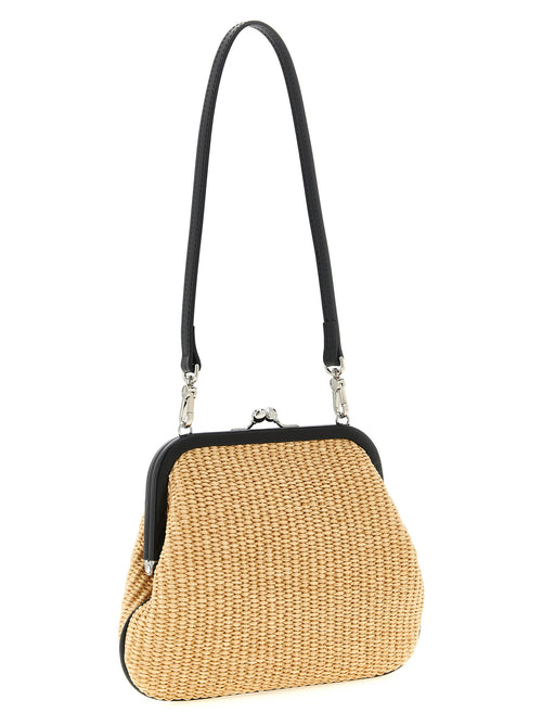 Beige Cotton Braided Raffia Clutch