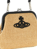 Beige Cotton Braided Raffia Clutch