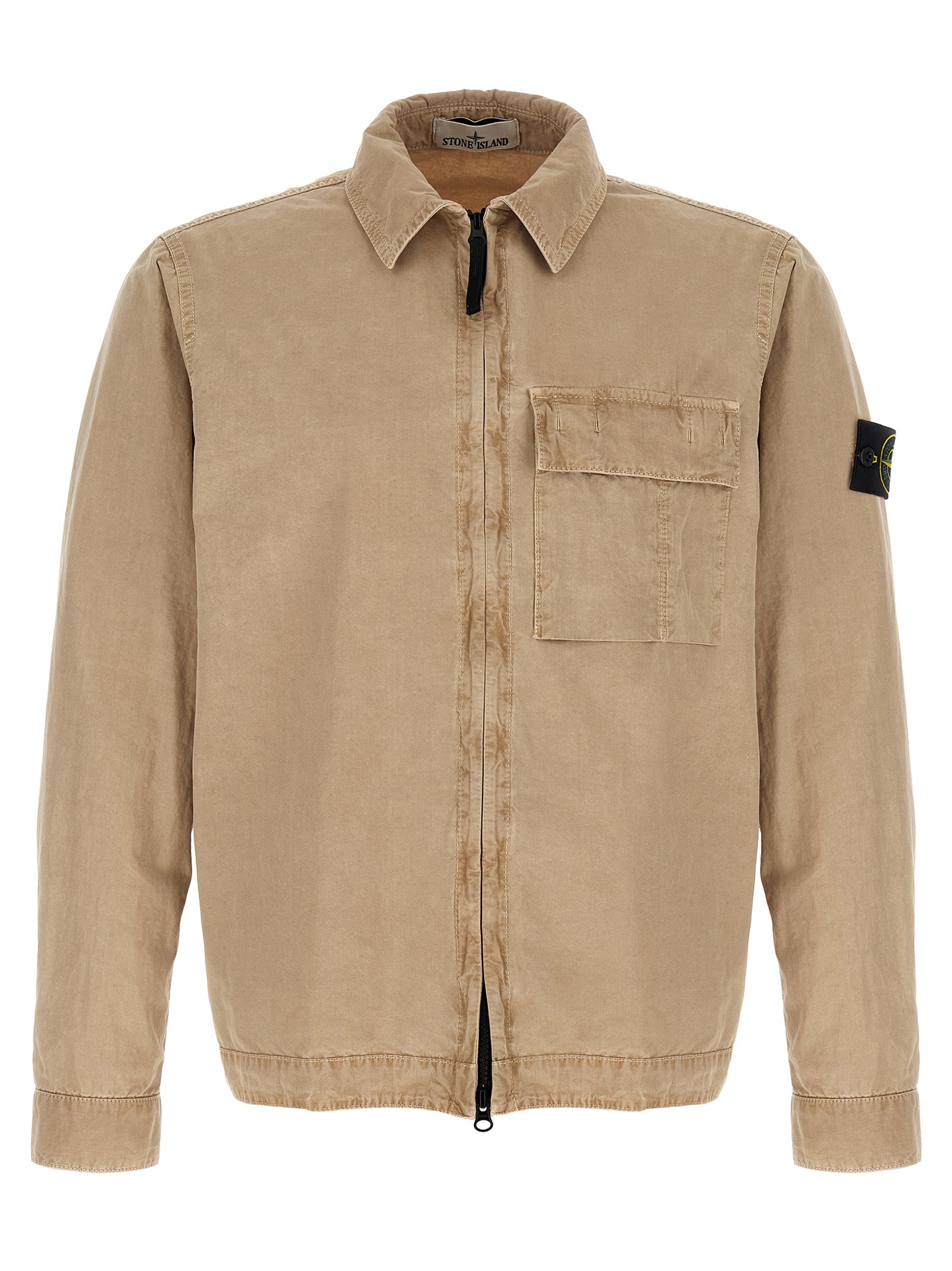 Beige Brushed Cotton Overshirt