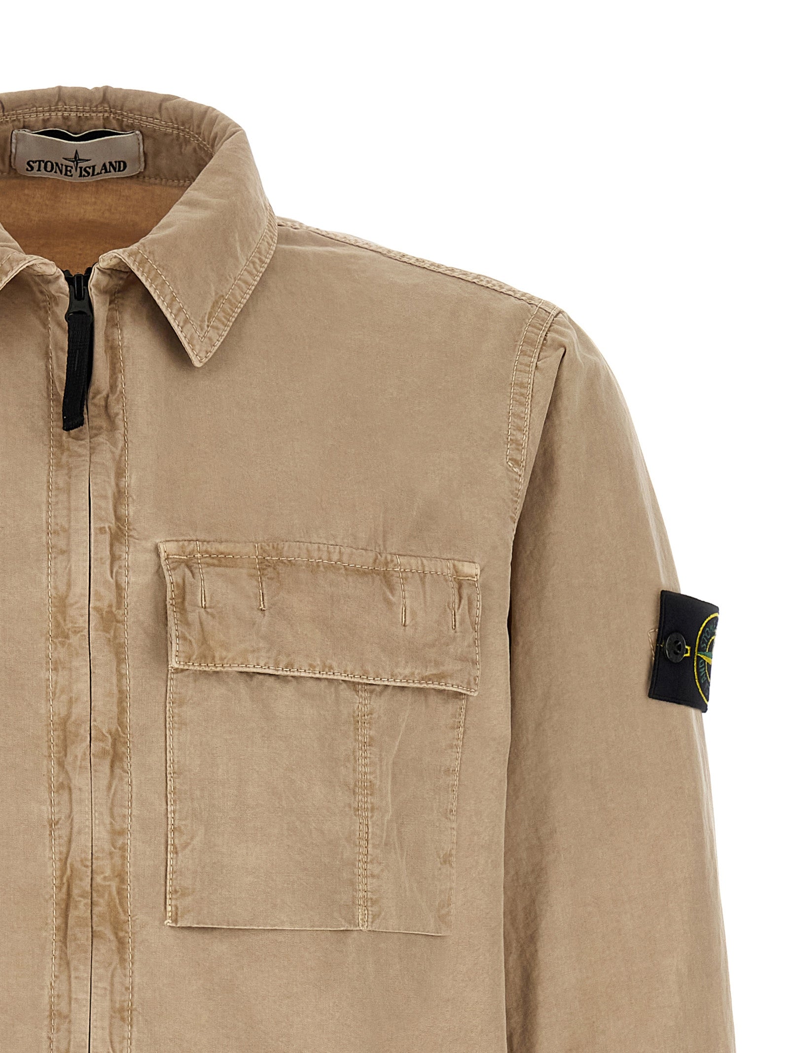 Beige Brushed Cotton Overshirt