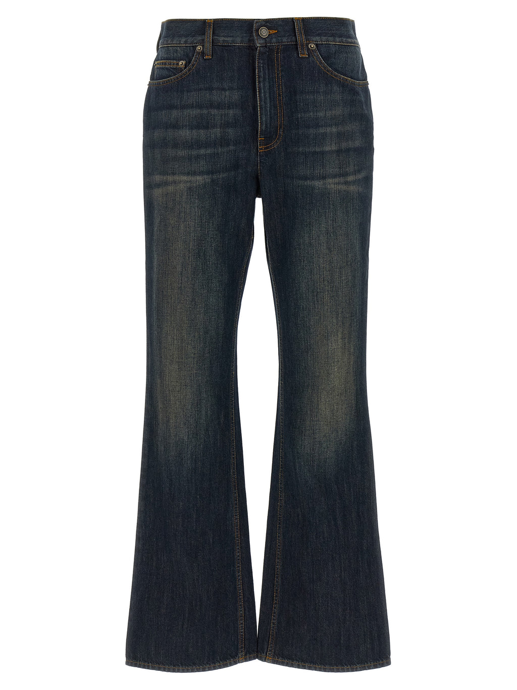Blue Cotton Flared Jeans