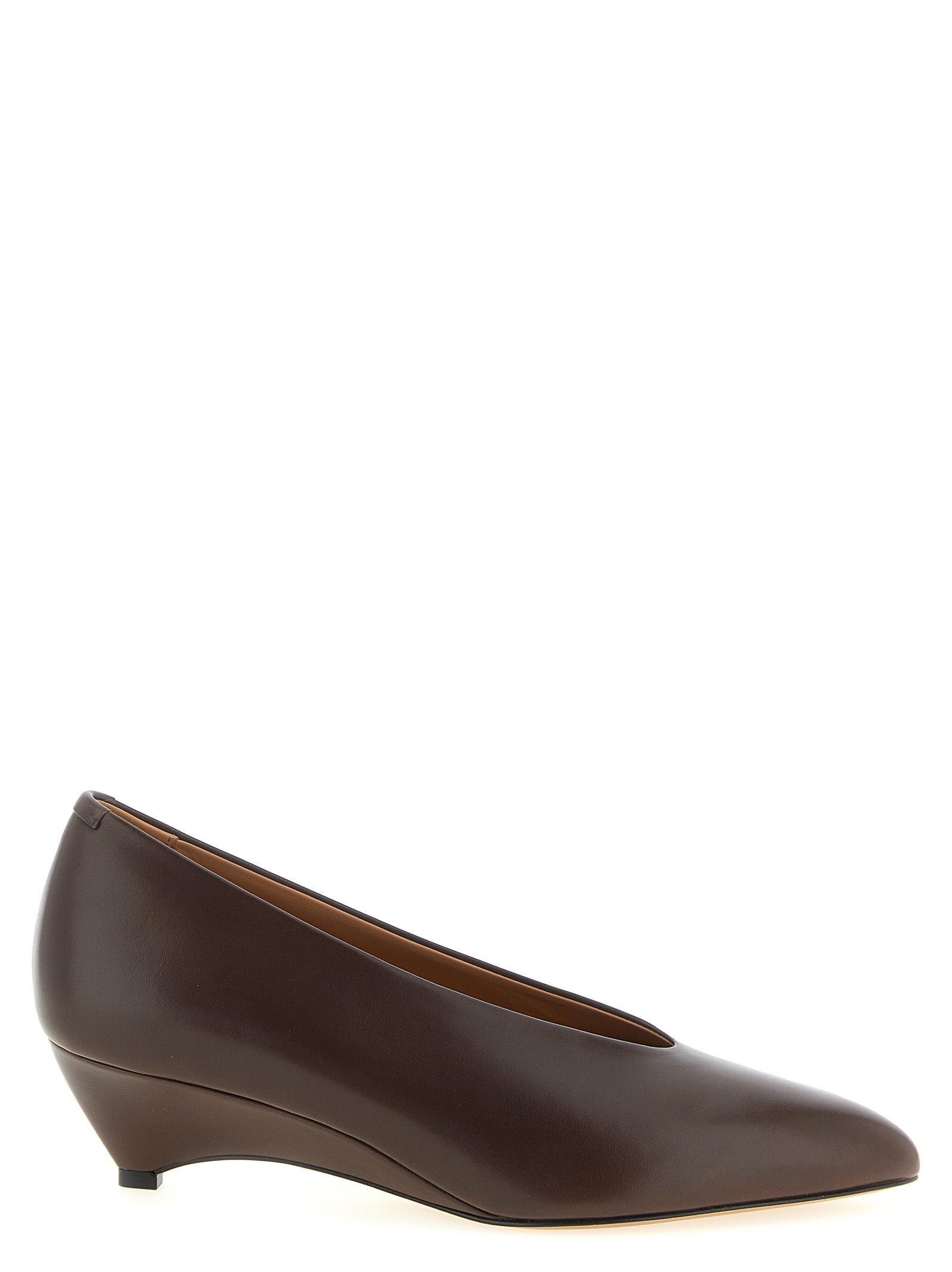 Brown Calfskin Arc Mid Heel Pumps