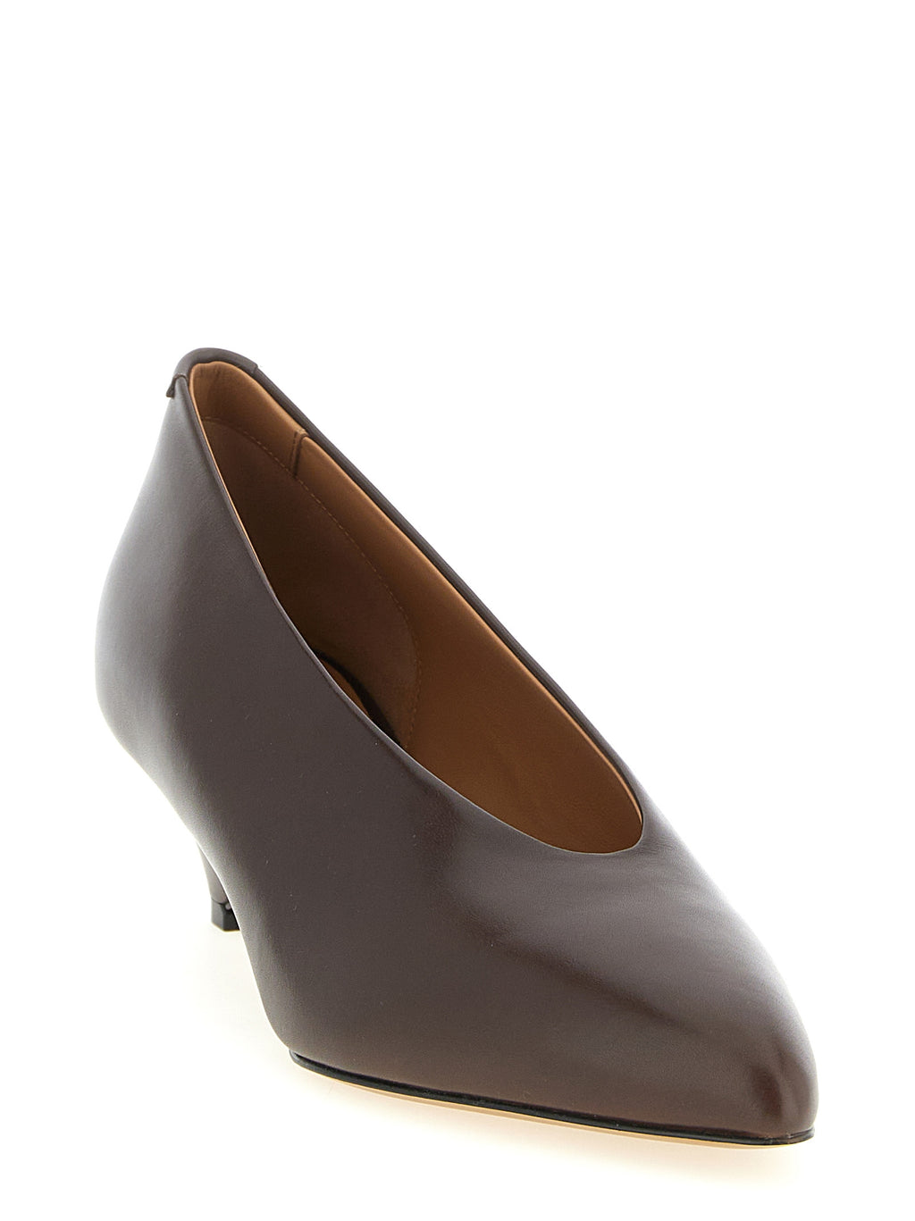 Brown Calfskin Arc Mid Heel Pumps