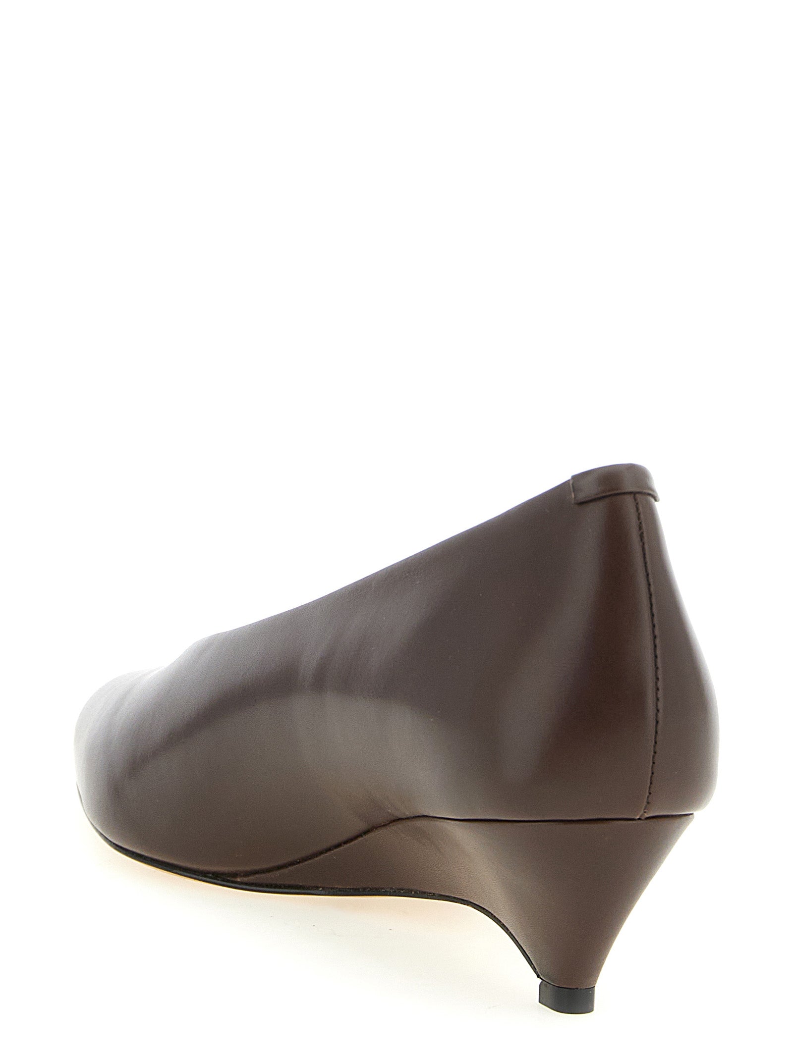 Brown Calfskin Arc Mid Heel Pumps