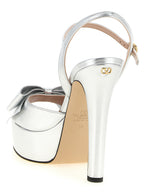 Silver Leather Stiletto Heel Sandals