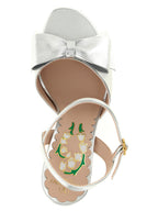 Silver Leather Stiletto Heel Sandals