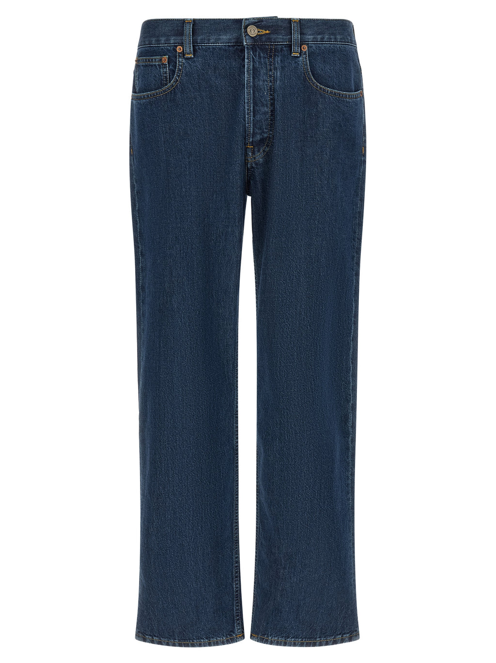 Blue Cotton Straight-Leg Jeans with Gold VGold Detail
