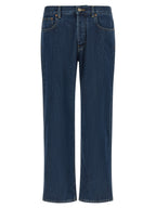 Blue Cotton Straight-Leg Jeans with Gold VGold Detail