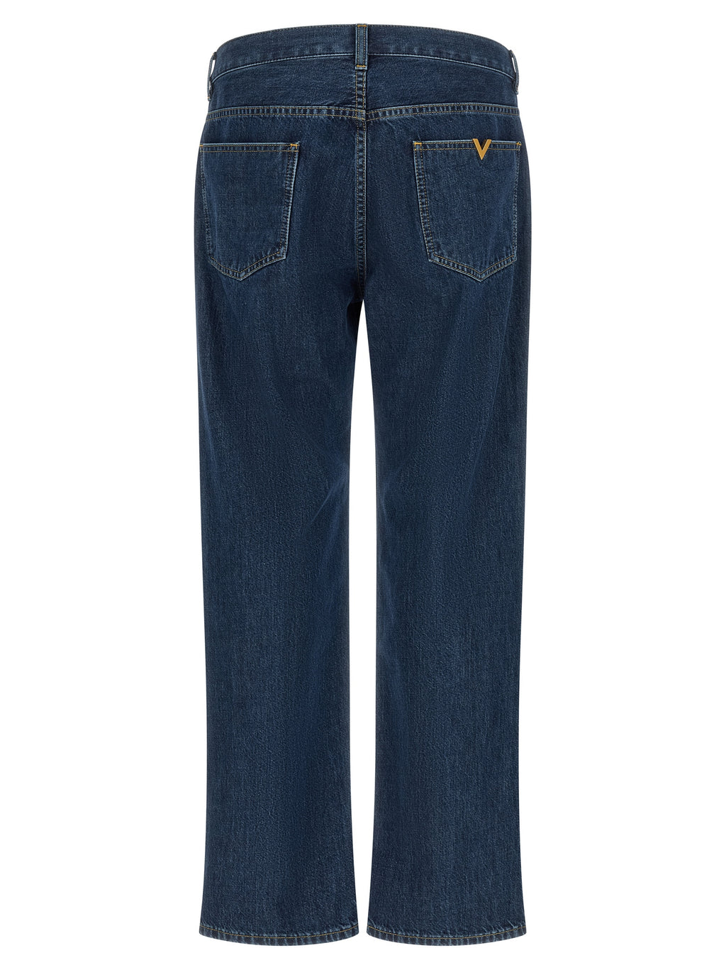 Blue Cotton Straight-Leg Jeans with Gold VGold Detail