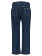 Blue Cotton Straight-Leg Jeans with Gold VGold Detail