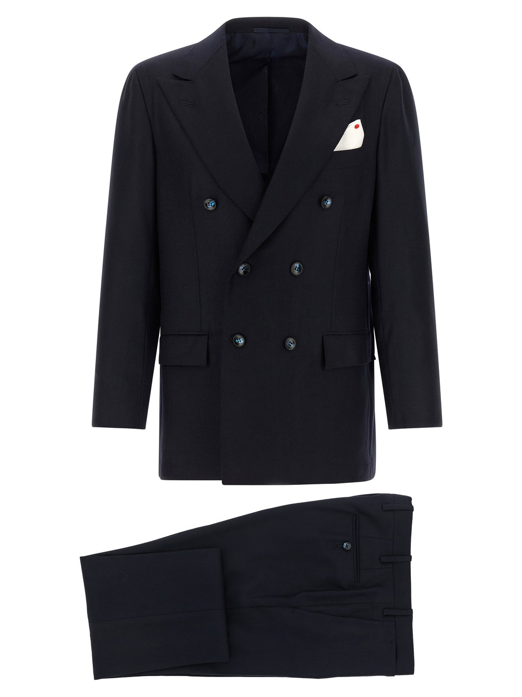 Blue Virgin Wool and Cashmere Double-Breasted Two-Piece Suit