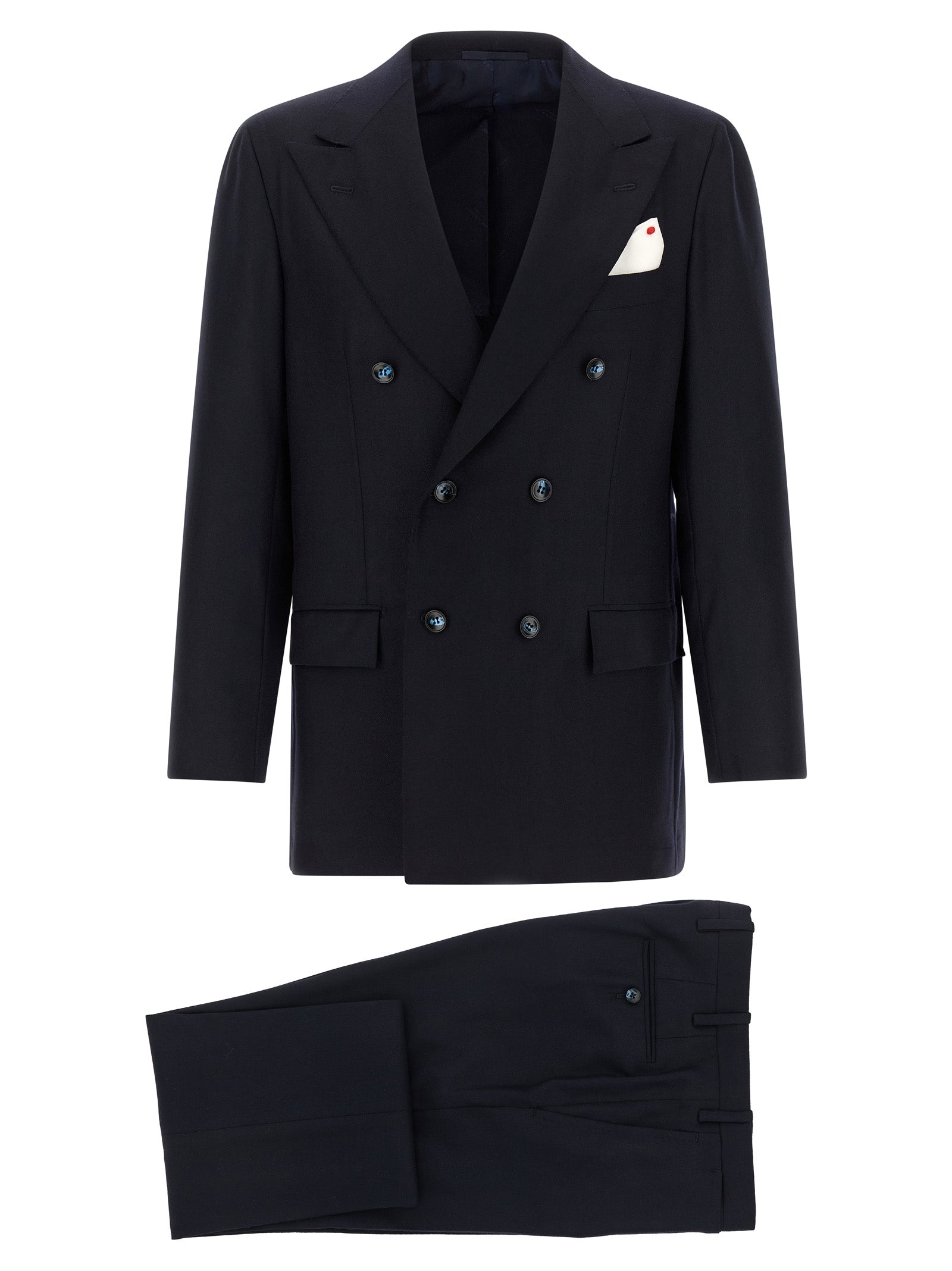 Blue Virgin Wool and Cashmere Double-Breasted Two-Piece Suit