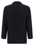 Blue Virgin Wool and Cashmere Double-Breasted Two-Piece Suit