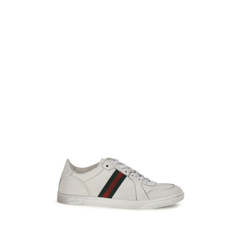 White Calf Leather Stretch Sneakers