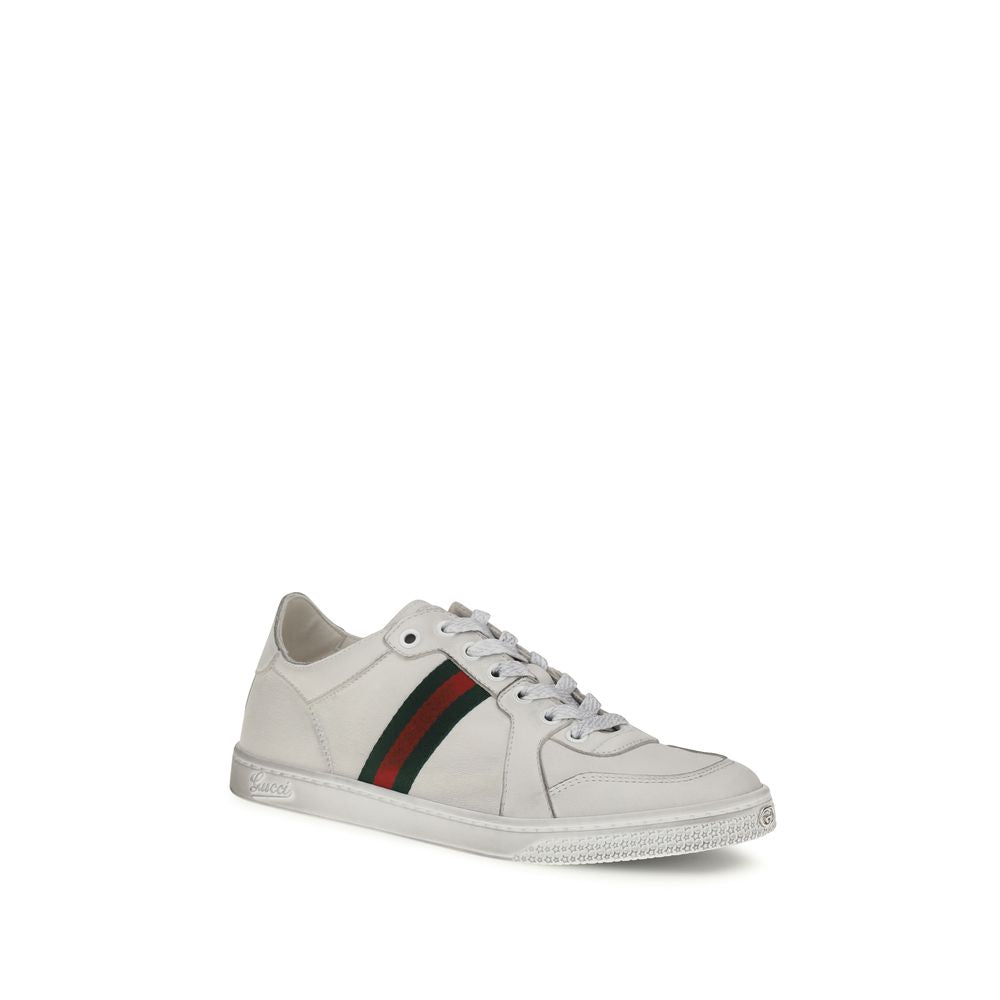 White Calf Leather Stretch Sneakers