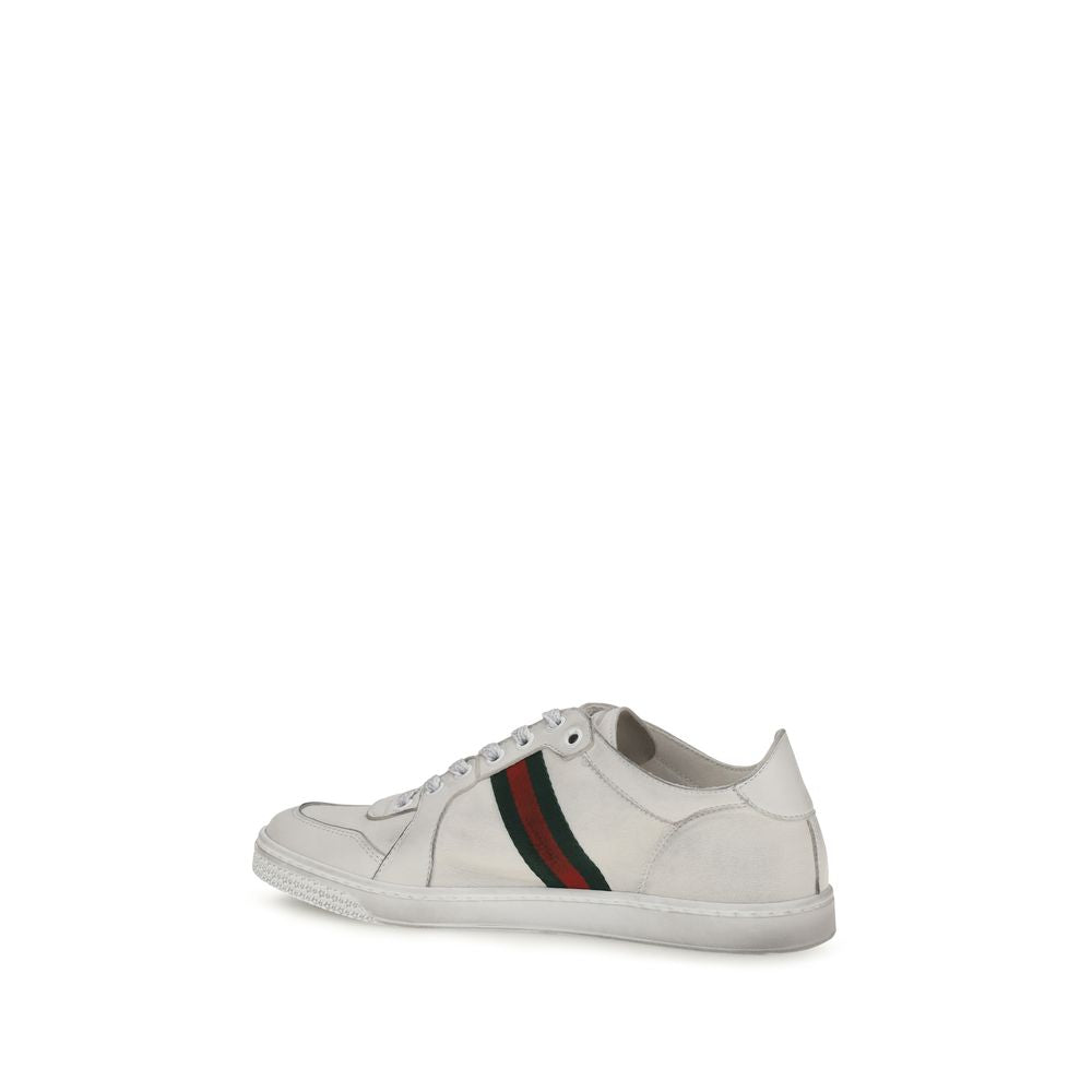 White Calf Leather Stretch Sneakers