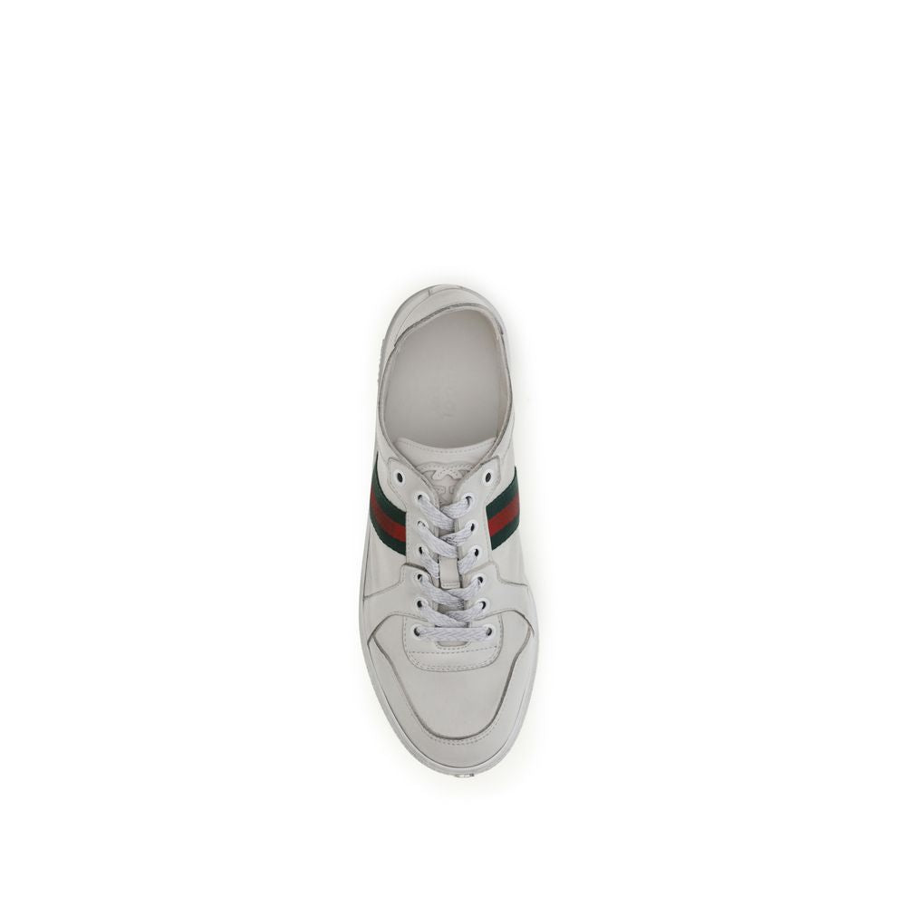White Calf Leather Stretch Sneakers