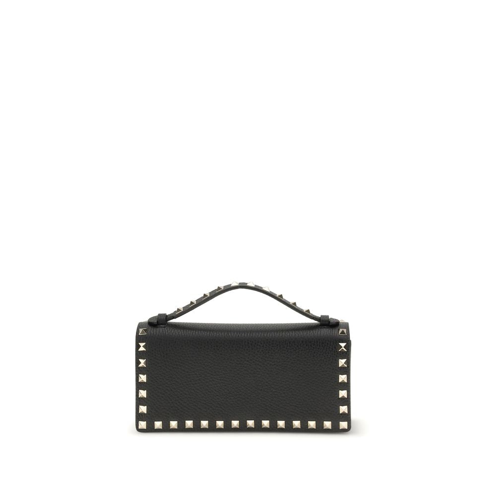 Black Calfskin Rockstud Chain Wallet