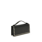 Black Calfskin Rockstud Chain Wallet