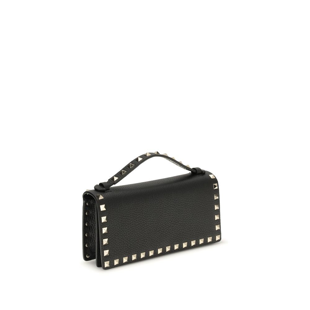 Black Calfskin Rockstud Chain Wallet