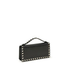 Black Calfskin Rockstud Chain Wallet