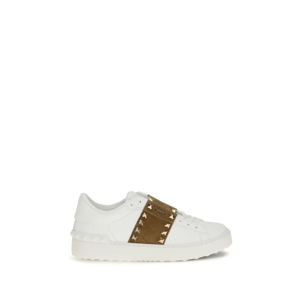 White Calfskin Rockstud Untitled Sneakers