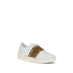 White Calfskin Rockstud Untitled Sneakers