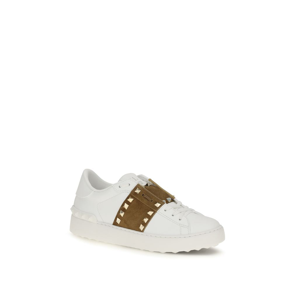 White Calfskin Rockstud Untitled Sneakers