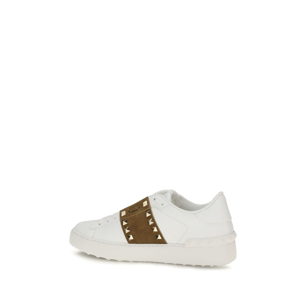 White Calfskin Rockstud Untitled Sneakers