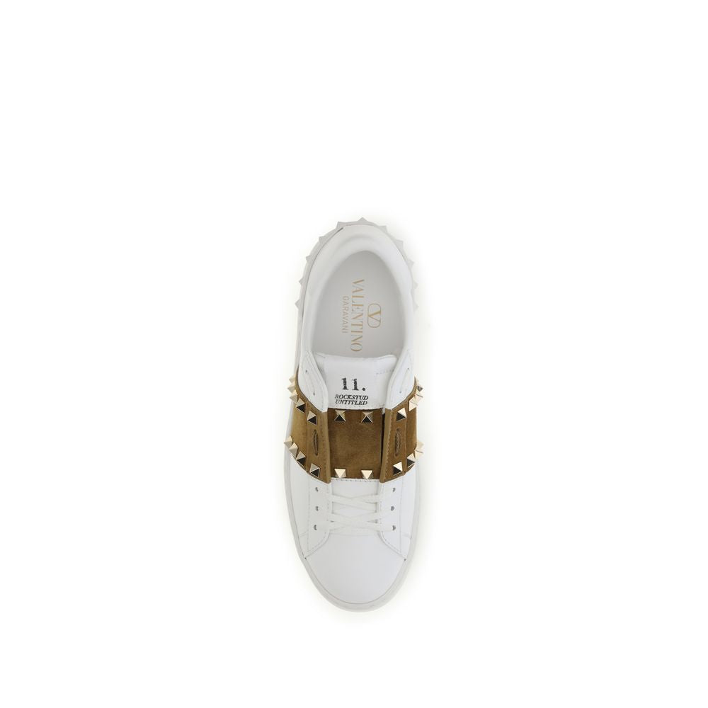 White Calfskin Rockstud Untitled Sneakers