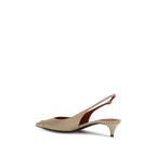 Beige Calfskin Kitten Heel Slingback Pumps