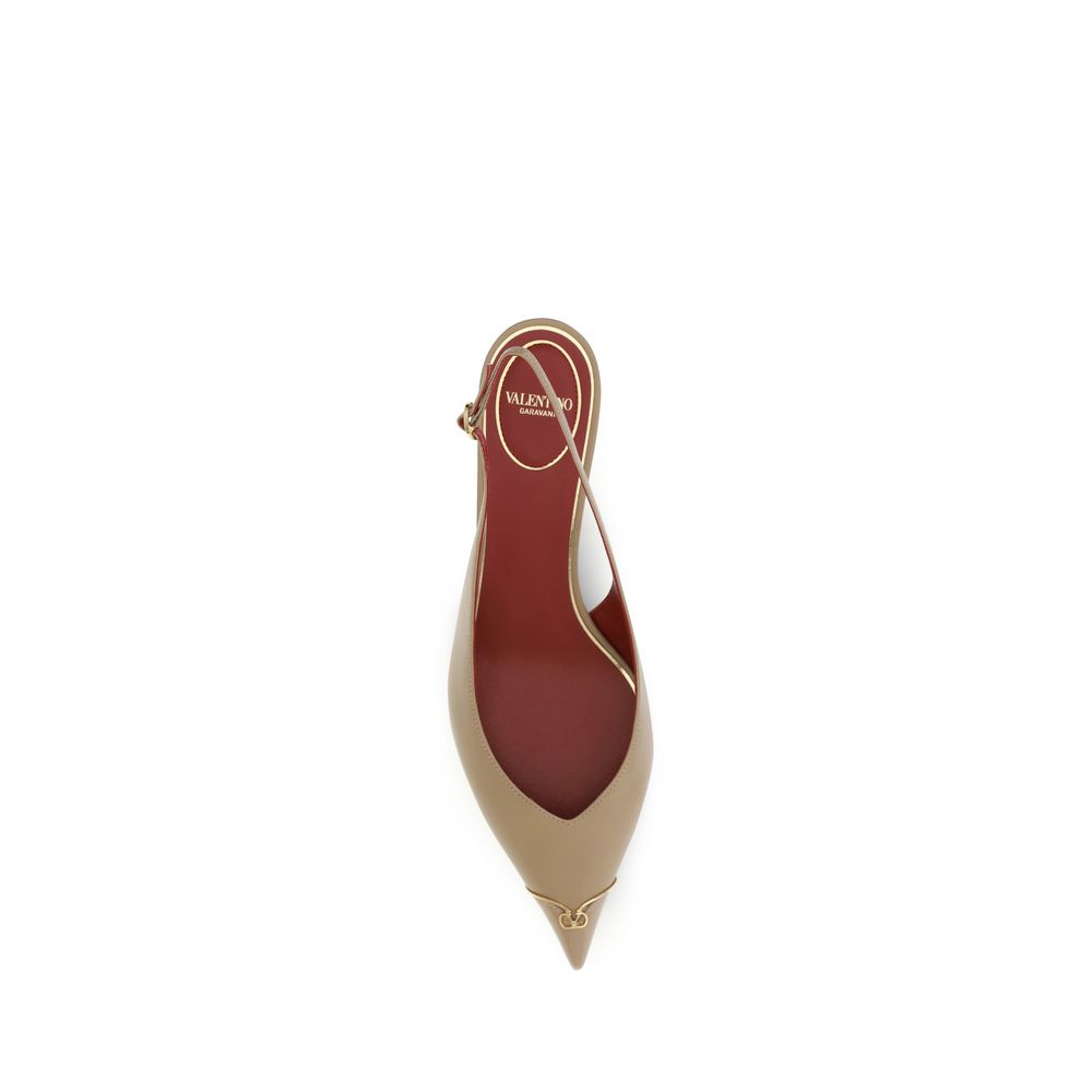 Beige Calfskin Kitten Heel Slingback Pumps